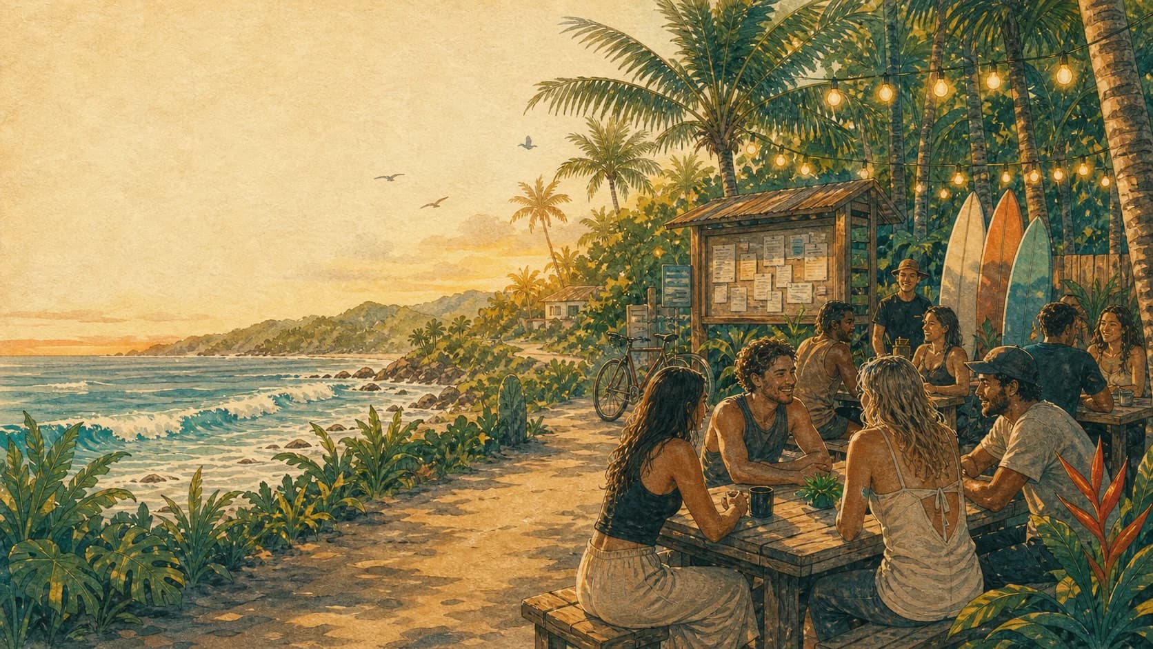 People sharing local knowledge at a table in Santa Teresa